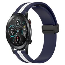 Cinturino per orologio in silicone con chiusura magnetica pieghevole per Honor MagicWatch2 42 mm 20 mm (blu notte + bianco)