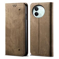 Custodia per telefono in pelle flip con texture denim globale per vivo V30E 5G (cachi)