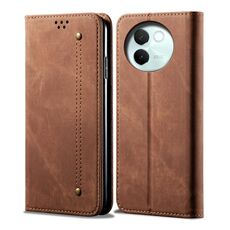 Custodia per cellulare in pelle flip con texture denim globale per vivo V30E 5G (marrone)