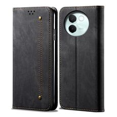 Custodia per telefono in pelle flip con texture denim globale per vivo V30E 5G (nera)