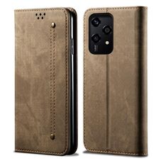 Custodia per cellulare in pelle flip con texture denim globale per Honor 200 Lite 5G (cachi)