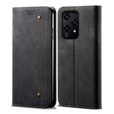 Custodia per telefono in pelle flip con texture denim globale per Honor 200 Lite 5G (nera)