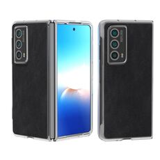 Custodia per telefono con bordo trasparente in pelle PU per Honor Magic Vs2 (nera)