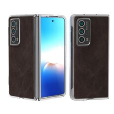 Custodia per telefono con bordo trasparente in pelle PU per Honor Magic Vs2 (caffè)