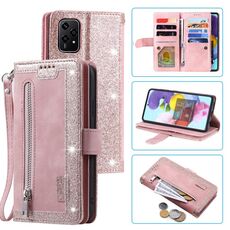 Per Honor 200 Lite Custodia per telefono in pelle con cerniera per nove carte con cordino (rosa)