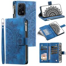 Custodia per telefono in pelle con cerniera totem multi-scheda per Honor 200 Lite (blu)
