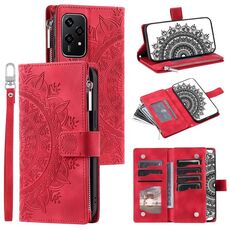 Custodia per telefono in pelle con cerniera totem multischeda per Honor 200 Lite (rossa)
