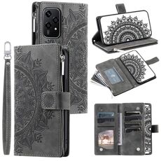 Custodia per telefono in pelle con cerniera totem multi-scheda per Honor 200 Lite (grigio)