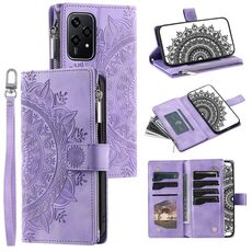 Custodia per telefono in pelle con cerniera totem multi-scheda per Honor 200 Lite (viola)