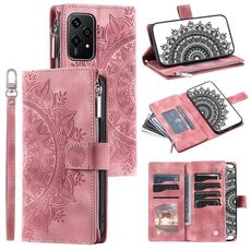 Custodia per telefono in pelle con cerniera totem multi-scheda per Honor 200 Lite (rosa)