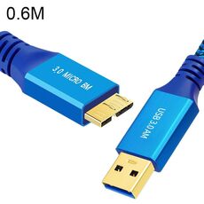 Cavo intrecciato USB 3.0 maschio a micro USB 3.0 maschio, lunghezza: 0,6 m (blu)