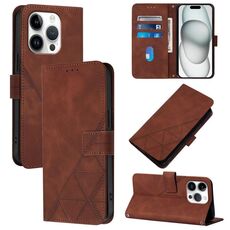 Per iPhone 16 Pro Custodia a tracolla in pelle con vibrazione in rilievo 3D (marrone)