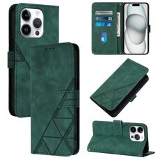 Per iPhone 16 Pro Custodia a tracolla in pelle con vibrazione 3D in rilievo (verde scuro)