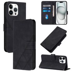 Custodia per telefono in pelle con custodia a tracolla in rilievo 3D per iPhone 16 Pro Max (nera)