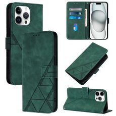 Per iPhone 16 Pro Max Custodia a tracolla in pelle con vibrazione 3D in rilievo (verde scuro)