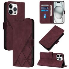 Per iPhone 16 Pro Max Custodia a tracolla in pelle con vibrazione 3D in rilievo (vino rosso)