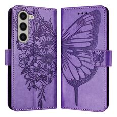 Custodia per telefono in pelle con farfalla goffrata per Samsung Galaxy Z Fold6 (viola chiaro)