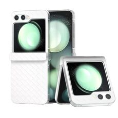 Per Samsung Galaxy Z Flip6 5G 3 in 1 Custodia per telefono in PU con cornice traslucida satinata con texture intrecciata (bianca)
