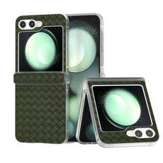 Per Samsung Galaxy Z Flip6 5G 3 in 1 Custodia per telefono in PU con struttura in tessuto satinato e traslucido (verde)