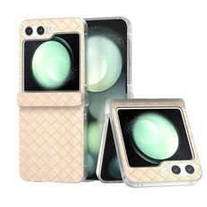 Per Samsung Galaxy Z Flip6 5G 3 in 1 Custodia per telefono in PU con struttura in tessuto traslucido satinato (Beige)