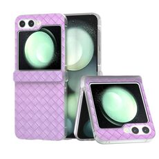 Per Samsung Galaxy Z Flip6 5G 3 in 1 Custodia per telefono in PU con cornice traslucida satinata con texture intrecciata (viola)