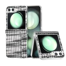 Per Samsung Galaxy Z Flip6 5G 3 in 1 Custodia per telefono in PU con cornice traslucida glassata con texture rombica colorata (nero bianco)