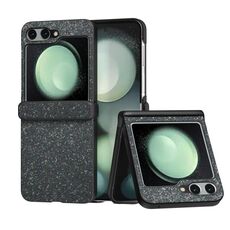 Per Samsung Galaxy Z Flip6 Custodia per telefono antiurto con vernice glitterata in polvere di diamante (Nero Verde)