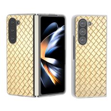 Per Samsung Galaxy Z Fold6 5G Custodia per telefono in PU con struttura in tessuto satinato e traslucido (Oro)