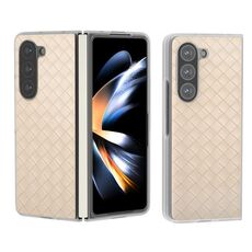 Per Samsung Galaxy Z Fold6 5G Custodia per telefono in PU con struttura in tessuto satinato traslucido (Beige)