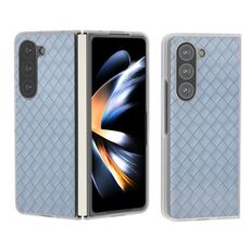 Per Samsung Galaxy Z Fold6 5G Custodia per telefono in PU con struttura in tessuto traslucido satinato (azzurro)
