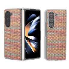 Per Samsung Galaxy Z Fold6 5G Custodia per telefono in PU con struttura colorata rombica satinata e traslucida (arancione rosso)