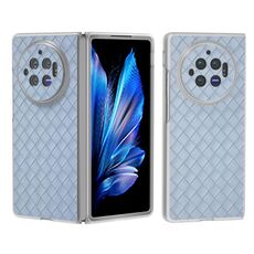 Custodia per telefono in PU con cornice traslucida satinata con texture intrecciata per vivo X Fold3 (azzurro)