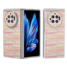 Custodia per telefono in PU con cornice traslucida smerigliata colorata con texture rombica per vivo X Fold3 (rosa)