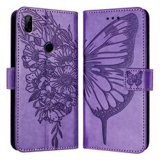 Custodia per telefono in pelle con farfalla goffrata per Honor 9X Global / Huawei P Smart Z (viola)