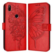 Custodia per telefono in pelle con farfalla goffrata per Honor 9X Global / Huawei P Smart Z (rossa)