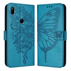 Custodia per telefono in pelle con farfalla goffrata per Honor 9X Global / Huawei P Smart Z (blu)