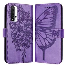 Custodia per telefono in pelle con farfalla goffrata per Honor 20/20 Pro / 20S (viola)
