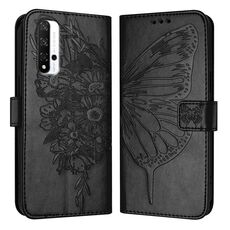 Custodia per telefono in pelle con farfalla goffrata per Honor 20/20 Pro / 20S (nera)