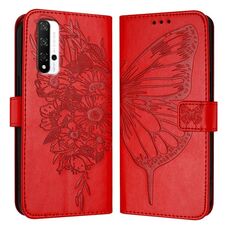 Custodia per telefono in pelle con farfalla goffrata per Honor 20/20 Pro / 20S (rossa)