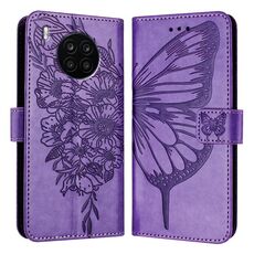 Custodia per telefono in pelle con farfalla goffrata per Honor 50 Lite / Huawei Nova 8i (viola)