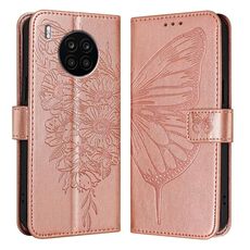 Custodia per telefono in pelle con farfalla goffrata per Honor 50 Lite / Huawei Nova 8i (oro rosa)