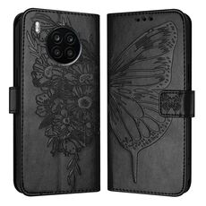 Custodia per telefono in pelle con farfalla goffrata per Honor 50 Lite / Huawei Nova 8i (nera)