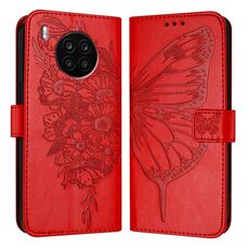 Custodia per telefono in pelle con farfalla goffrata per Honor 50 Lite / Huawei Nova 8i (rossa)