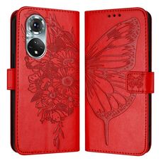 Custodia per telefono in pelle con farfalla goffrata per Honor 50 Pro / Huawei Nova 9 Pro (rossa)