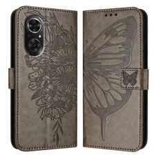 Custodia per telefono in pelle con farfalla goffrata per Honor 50 SE / Huawei Nova 9 SE (grigio)