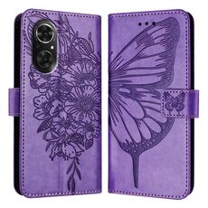 Custodia per telefono in pelle con farfalla goffrata per Honor 50 SE / Huawei Nova 9 SE (viola)