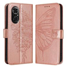 Custodia per telefono in pelle con farfalla goffrata per Honor 50 SE / Huawei Nova 9 SE (oro rosa)