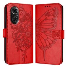 Custodia per telefono in pelle con farfalla goffrata per Honor 50 SE / Huawei Nova 9 SE (rossa)