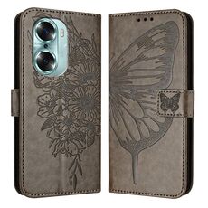 Custodia per telefono in pelle farfalla goffrata per Honor 60 (grigio)