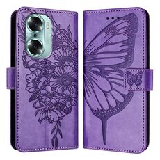 Custodia per telefono in pelle farfalla goffrata per Honor 60 (viola)